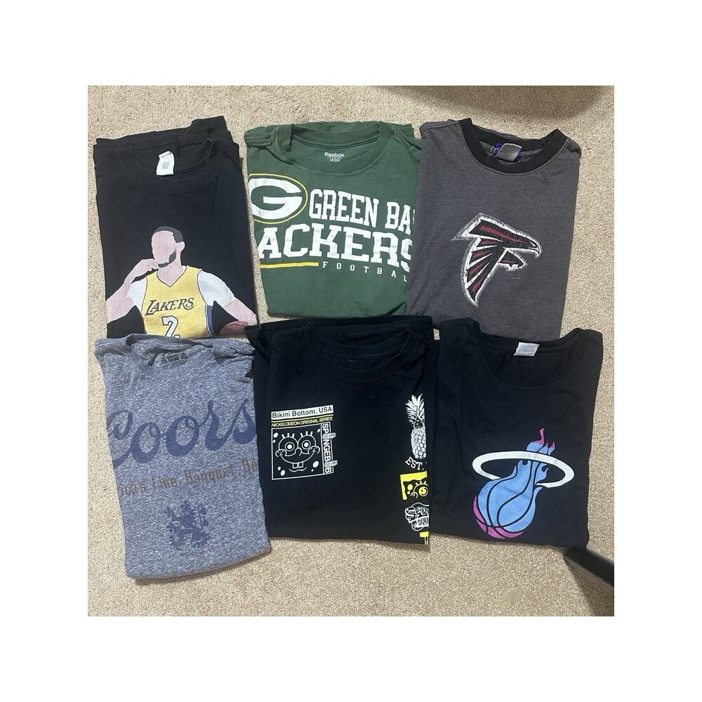 6 T-Shirt Lot Random Sports Bands VTG Pop Culture Streetwear Cartoon Large